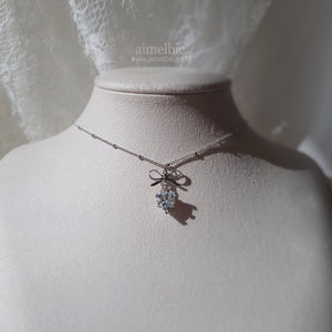 [NMIXX Sullyoon Necklace] Dainty Ribbon and Heart Semi Choker Necklace - Silver Color