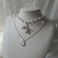 Load image into Gallery viewer, [BABYMONSTER Ahyeon, Luka Necklace] Princess Bow and Moon Layered Necklace - Silver Color