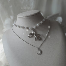 Load image into Gallery viewer, [BABYMONSTER Ahyeon, Luka Necklace] Princess Bow and Moon Layered Necklace - Silver Color