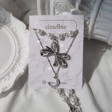 Load image into Gallery viewer, [BABYMONSTER Ahyeon, Luka Necklace] Princess Bow and Moon Layered Necklace - Silver Color