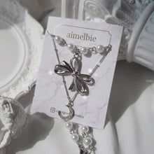 Load image into Gallery viewer, [BABYMONSTER Ahyeon, Luka Necklace] Princess Bow and Moon Layered Necklace - Silver Color