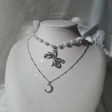 Load image into Gallery viewer, [BABYMONSTER Ahyeon, Luka Necklace] Princess Bow and Moon Layered Necklace - Silver Color