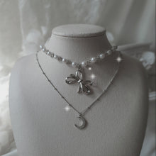 Load image into Gallery viewer, [BABYMONSTER Ahyeon, Luka Necklace] Princess Bow and Moon Layered Necklace - Silver Color