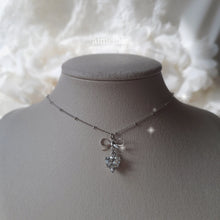 Load image into Gallery viewer, [NMIXX Sullyoon Necklace] Dainty Ribbon and Heart Semi Choker Necklace - Silver Color
