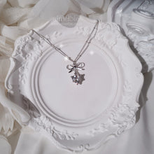 Load image into Gallery viewer, [NMIXX Sullyoon Necklace] Dainty Ribbon and Heart Semi Choker Necklace - Silver Color