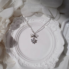 Load image into Gallery viewer, [NMIXX Sullyoon Necklace] Dainty Ribbon and Heart Semi Choker Necklace - Silver Color