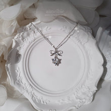 Load image into Gallery viewer, [NMIXX Sullyoon Necklace] Dainty Ribbon and Heart Semi Choker Necklace - Silver Color