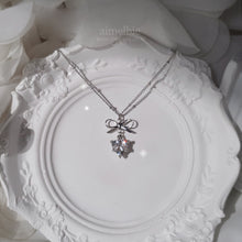 Load image into Gallery viewer, [NMIXX Sullyoon Necklace] Dainty Ribbon and Heart Semi Choker Necklace - Silver Color