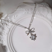 Load image into Gallery viewer, [NMIXX Sullyoon Necklace] Dainty Ribbon and Heart Semi Choker Necklace - Silver Color