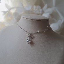 Load image into Gallery viewer, [NMIXX Sullyoon Necklace] Dainty Ribbon and Heart Semi Choker Necklace - Silver Color