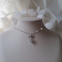 Load image into Gallery viewer, [NMIXX Sullyoon Necklace] Dainty Ribbon and Heart Semi Choker Necklace - Silver Color