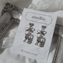 Load image into Gallery viewer, Kitty and Bow Earrings - Silver Color