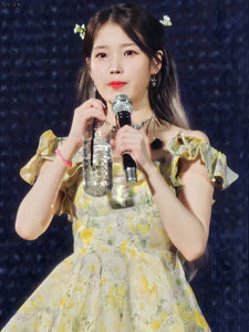 [IU Earrings] Dainty Heart Crystal and Ribbon Huggies Earrings - Silver Color