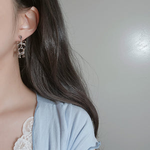 Kitty and Bow Earrings - Silver Color