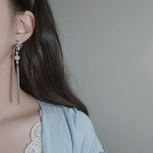 Longdrop Silver Flower Earrings