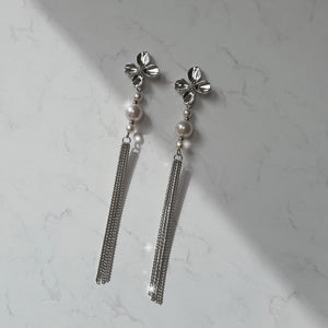 Longdrop Silver Flower Earrings