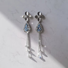 Load image into Gallery viewer, Silver Flower and Teardrops Earrings - Light Sapphire