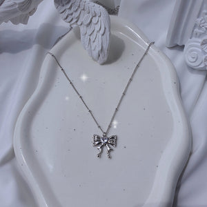 Melting Ribbon Rhinestone Chain Choker Layered Necklace