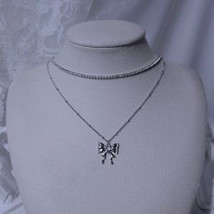 Melting Ribbon Rhinestone Chain Choker Layered Necklace