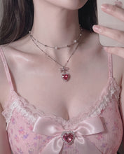 Load image into Gallery viewer, [Choi Yena Necklace] Rosepink Heart Princess Layered Necklace - Silver Color