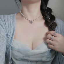 Load image into Gallery viewer, Butterfly Fairy Pearl Choker Necklace - Silver Color