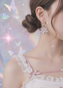 [Hearts2Hearts Yuha Earrings] Coquette Laced Ribbon and Heart Huggies earrings