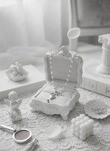 [Red Velvet Irene Necklace] Coquette Ribbon and Heart Locket Pearl Choker - Silver Color