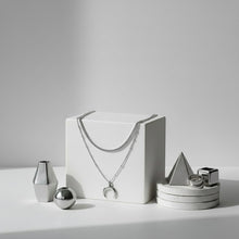 Load image into Gallery viewer, [Aespa NingNing Necklace] Upside Down Crescent Moon Rhinestone Chain Choker Layered Necklace - Silver
