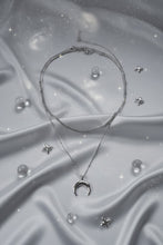 Load image into Gallery viewer, [Aespa NingNing Necklace] Upside Down Crescent Moon Rhinestone Chain Choker Layered Necklace - Silver