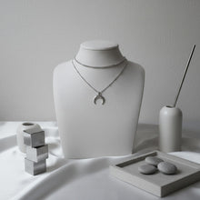 Load image into Gallery viewer, [Aespa NingNing Necklace] Upside Down Crescent Moon Rhinestone Chain Choker Layered Necklace - Silver