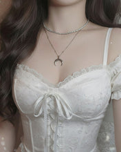 Load image into Gallery viewer, [Aespa NingNing Necklace] Upside Down Crescent Moon Rhinestone Chain Choker Layered Necklace - Silver