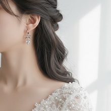 Load image into Gallery viewer, [IU Earrings] Dainty Heart Crystal and Ribbon Huggies Earrings - Silver Color