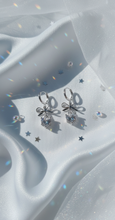 Load image into Gallery viewer, [IU Earrings] Dainty Heart Crystal and Ribbon Huggies Earrings - Silver Color