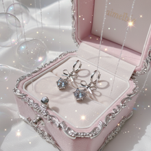 Load image into Gallery viewer, [IU Earrings] Dainty Heart Crystal and Ribbon Huggies Earrings - Silver Color