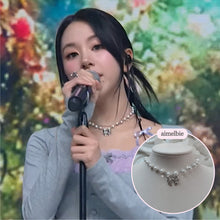 Load image into Gallery viewer, [TWICE Chaeyoung Necklace] Adorable Ribbon Pearl Choker - Silver ver.