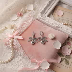 [Hearts2Hearts Yuha Earrings] Coquette Laced Ribbon and Heart Huggies earrings