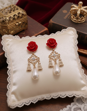 Load image into Gallery viewer, Red Rose Chandelier Earrings
