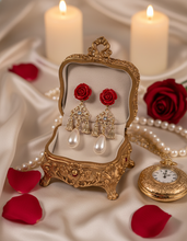 Load image into Gallery viewer, Red Rose Chandelier Earrings