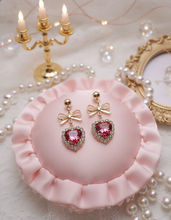 Load image into Gallery viewer, [Jo Yu-ri, IVE Leeseo Earrings] Rosepink Heart and Ribbon Earrings