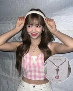 Angelic Heart Crystal Necklace - Pink (STAYC Sumin, Sieun Necklace)