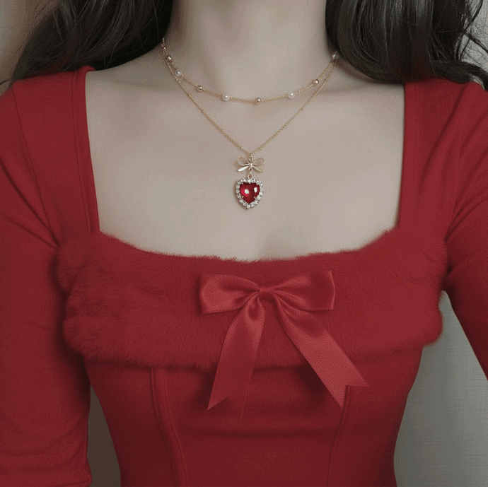 Red Heart Princess Layered Necklace