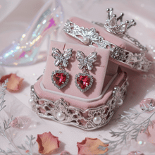 Load image into Gallery viewer, [Hearts2Hearts Yuha Earrings] Butterfly and Crystal Heart Earrings - Rosepink