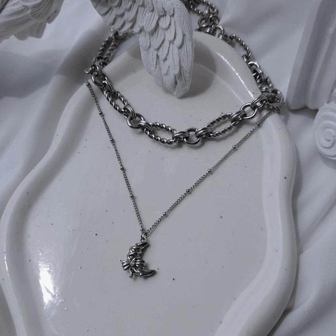 [Baby Monster Rora Necklace] Balletcore Moon Layered Necklace