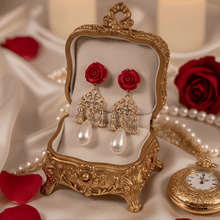 Load image into Gallery viewer, Red Rose Chandelier Earrings