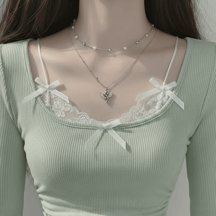 Baby Angel Layered Necklace - Silver ver. (KISS OF LIFE Belle Neklace)