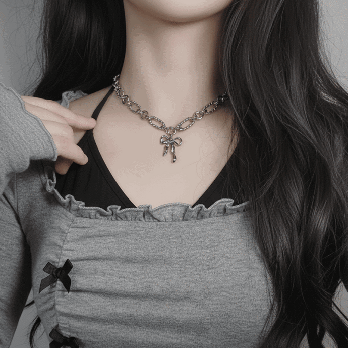 [Lee Youngji Necklace] Ballet Ribbon Stainless Steel Chain Choker Necklace