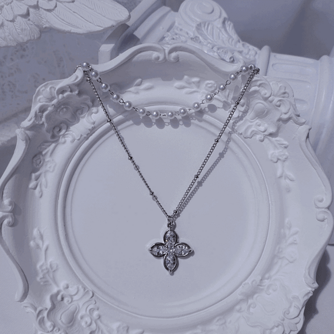 [NMIXX Jiwoo Necklace] Luna Blossom Layered Necklace - Silver color