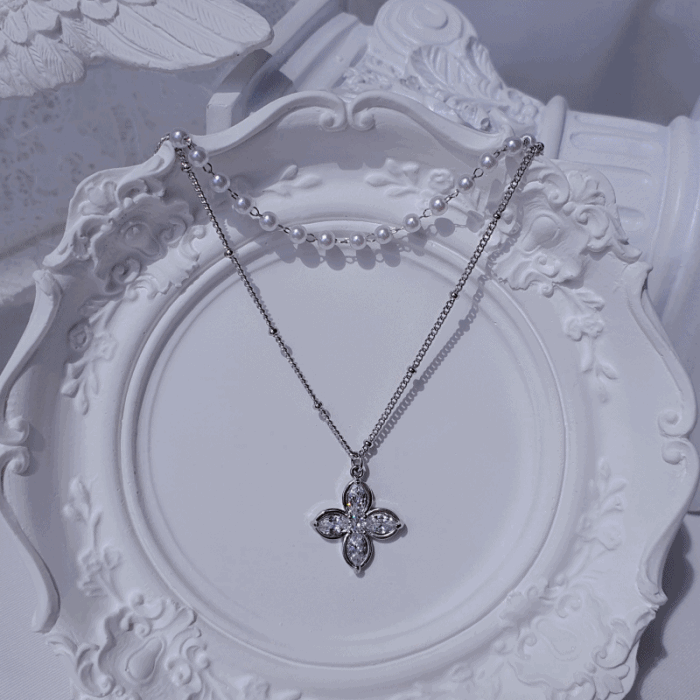 [NMIXX Jiwoo Necklace] Luna Blossom Layered Necklace - Silver color