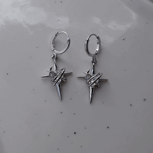 [SNSD Taeyeon Earrings] Love Planet Huggies earrings - Silver Color