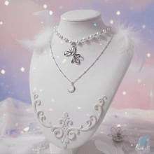 Load image into Gallery viewer, [BABYMONSTER Ahyeon, Luka Necklace] Princess Bow and Moon Layered Necklace - Silver Color